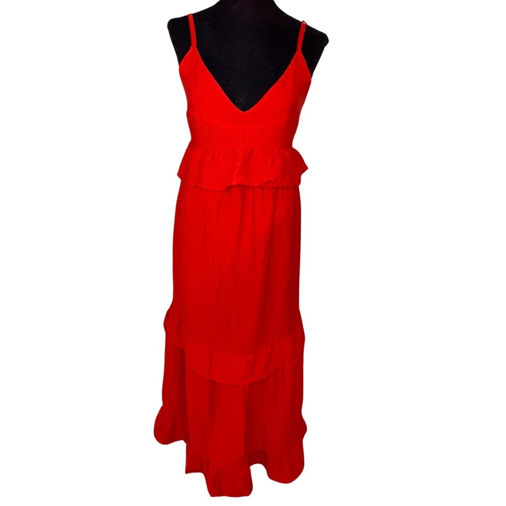 Sabina Musayev Red Athena Dress Tiered Ruffle Empire Size Small